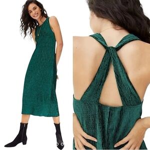 Anthropologie Maeve Adrienne Twist-Back deep Green Velvet Midi Dress XS holiday